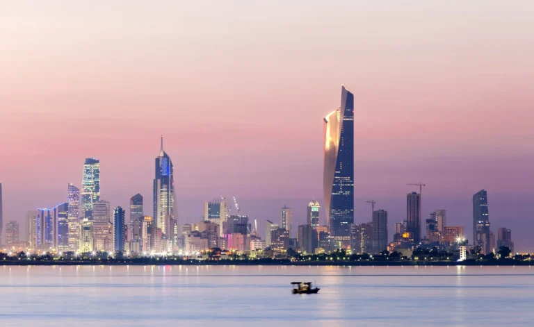 Skyline of Kuwait city at night, Middle East