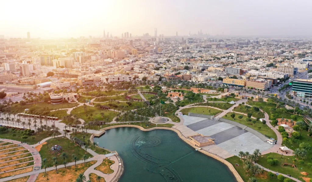 Aerial shot of King Abdullah Park in Riyadh, SAUDI ARABIA